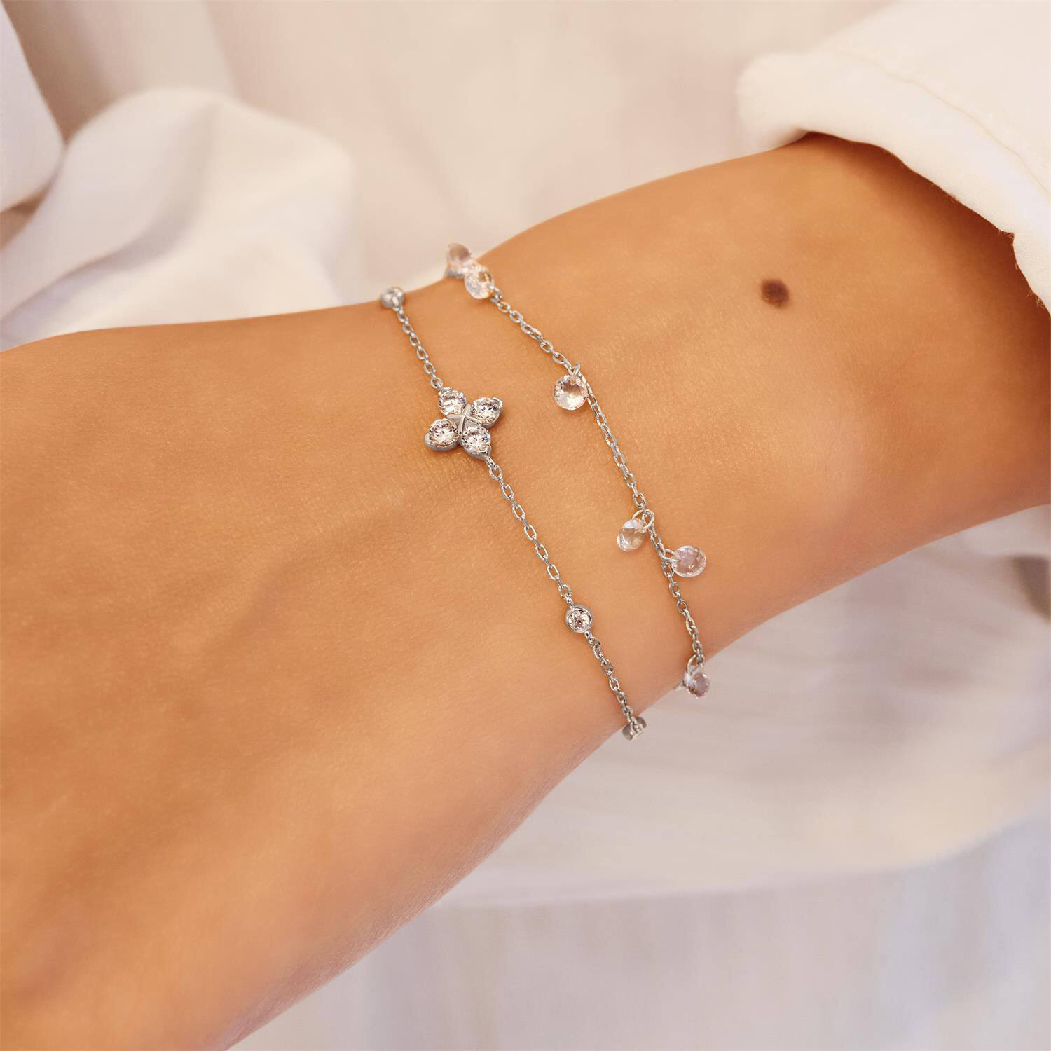  Starlit Drops - Link bracelets - Silver / Rhodium plated - Zirconia - 18,5cm
